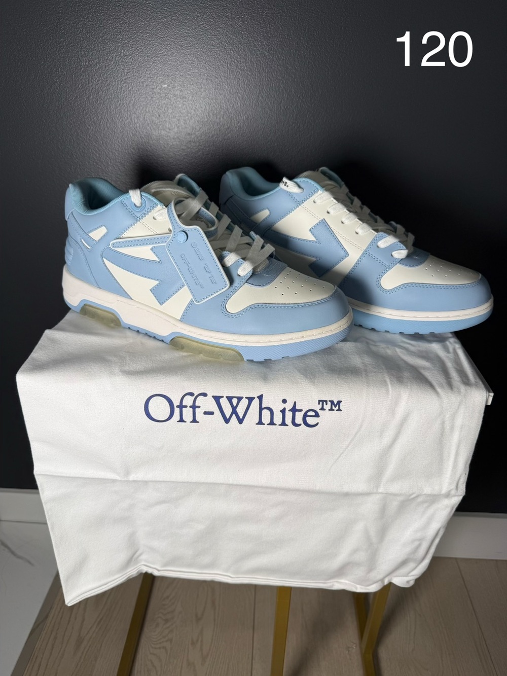 Off-White Low-Top Sneakers in Pale Blue & White Leather